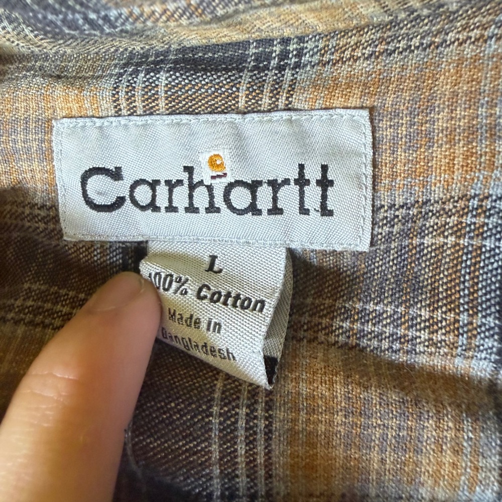 Carhartt Mens Flannel Lined Canvas Shirt Jacket Tan Distressed Workwear Large - Picture 3 of 4